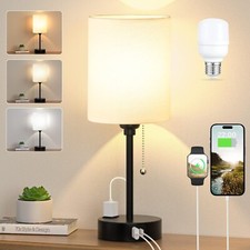 Bedside Table Lamp for Bedroom USB-C USB Ports Nightstand Pull Chain Table Lamps