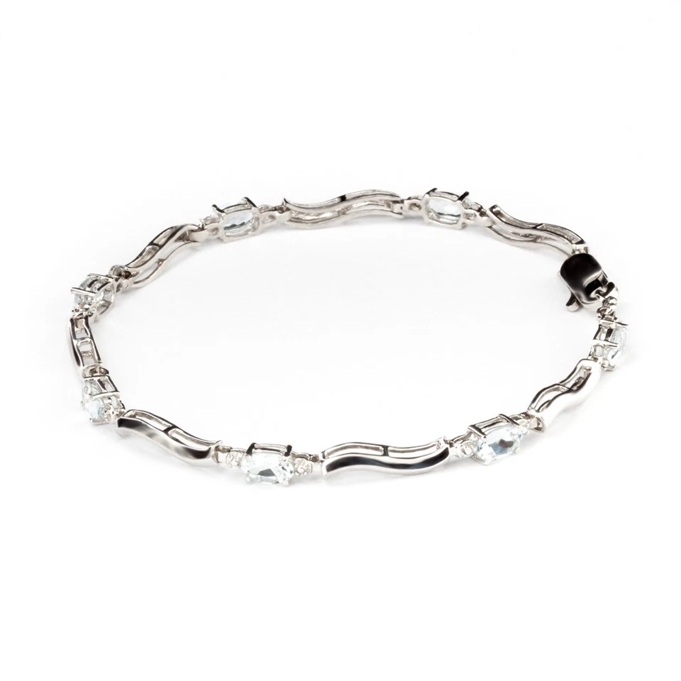 14K. SOLID GOLD TENNIS BRACELET WITH NATURAL DIAMONDS & AQUAMARINES (White Gold) - Image 2 of 4