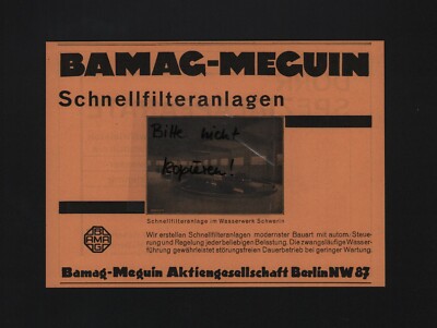 BERLIN, Advertising 1931, Bamag-Meguin AG Fast Filter Systems