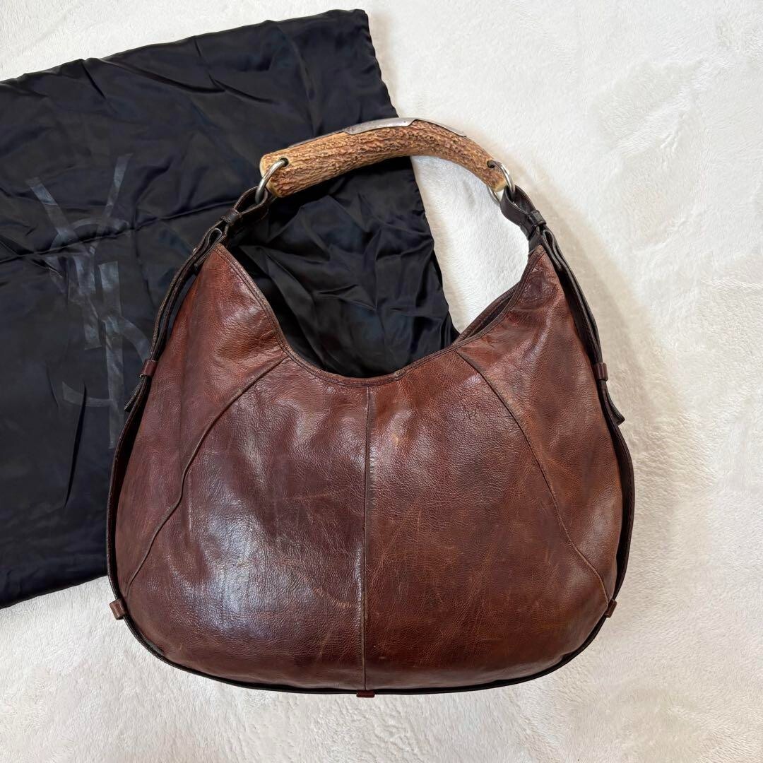 Borsa a tracolla Yves Saint Laurent Rive Gauche Mombasa in pelle marrone con conservazione