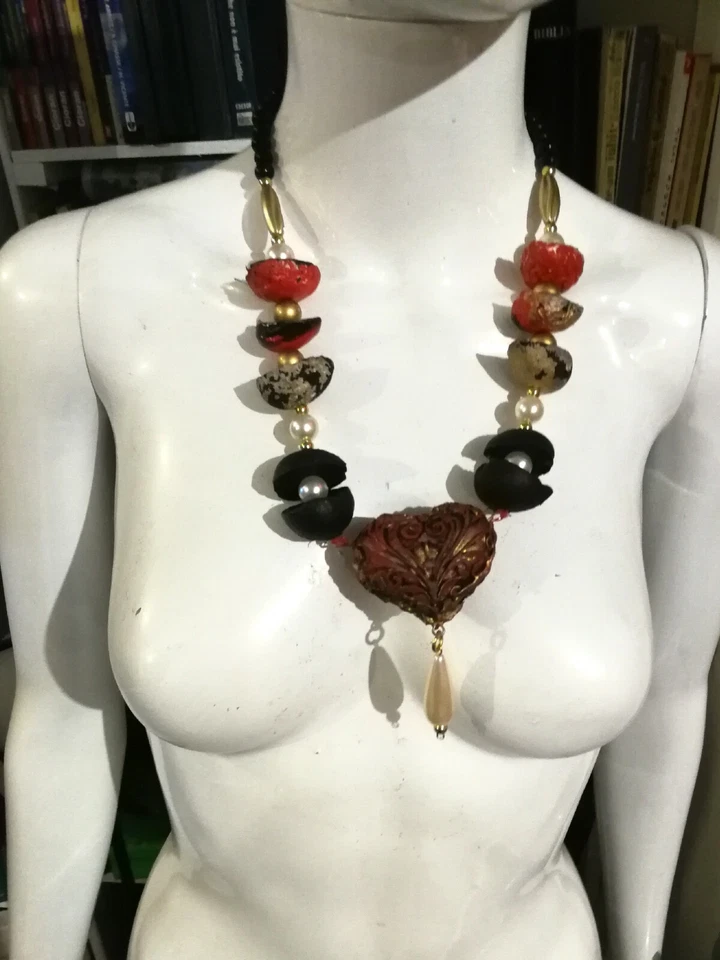 роскошные ювелирные изделия ожерелье винтажный стиль подвеска женщина антикварные аксессуары деревянный нагрудник - Изображение 4 из 4