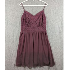 Maurices Burgendy Fit and Flare Lace Party Dress Spaghetti Straps Womens Size L