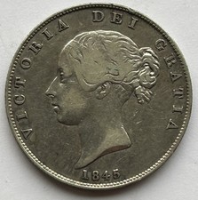 1845 Victoria Silver Half Crown Coin