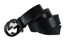Gucci Men Auth Black Belt 100 cm 40 in Imprime GG Embossed Leather Black Bag