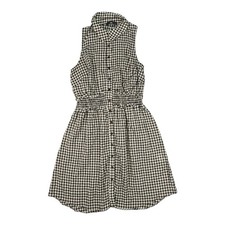 Cue Dress Womens 10 Black Gingham Check Shirt Collared Button Up Sleeveless 10