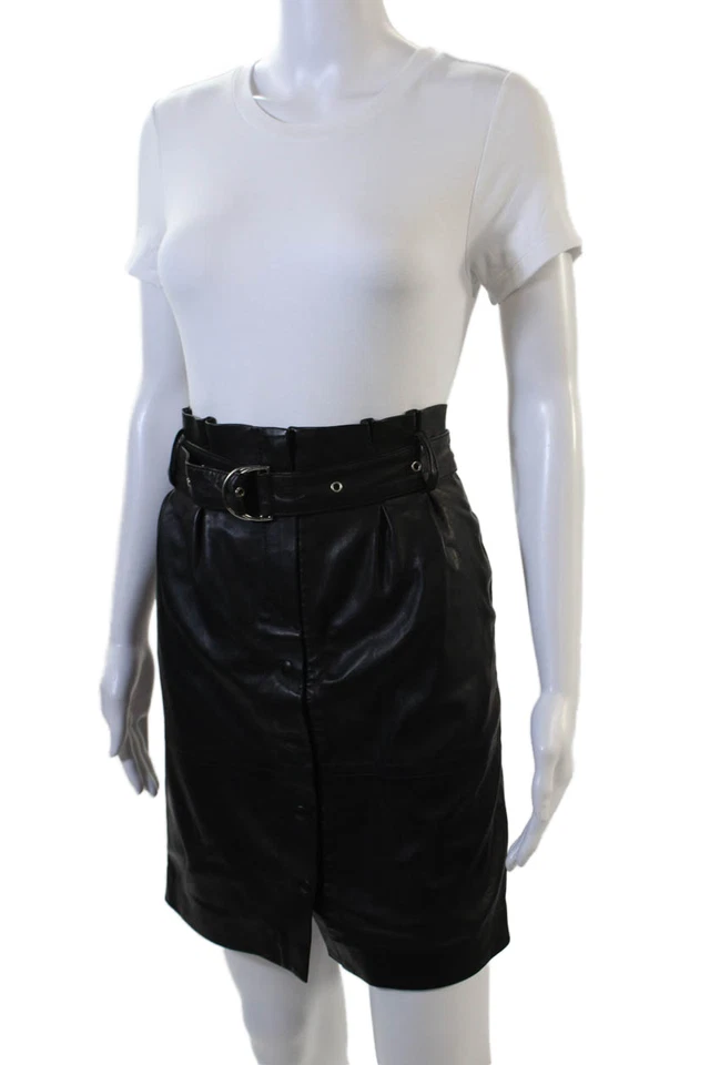 Saia feminina IRO lápis reto couro de cordeiro preta tamanho P - Imagem 2 de 4