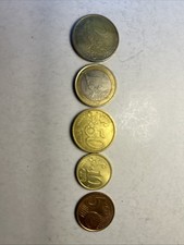 5 Euro Coins - One Ea: 2 & 1 Euros, One Ea 50, 10, & 5 Euro Cents All Dated 2002