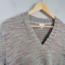 J Jill Sweater Womens L Heathered V Neck Pullover Cotton Blend Multicolor