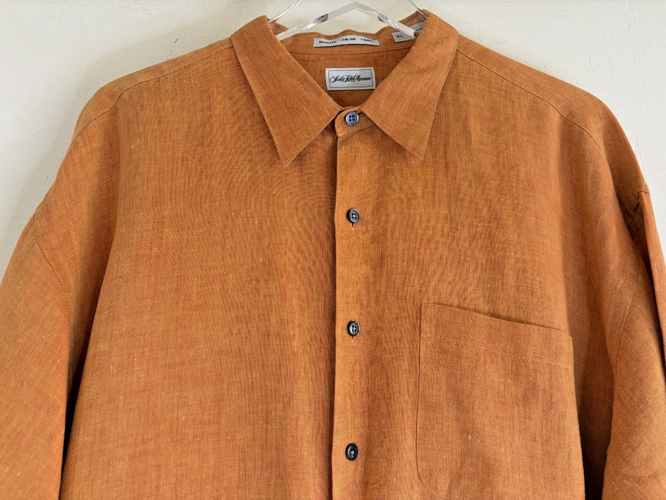 Camisa De Colección Saks Fifth Avenue Talla XL Manga Larga 100% Lino Abotonada Naranja DEFECTOS Foto 3 de 4