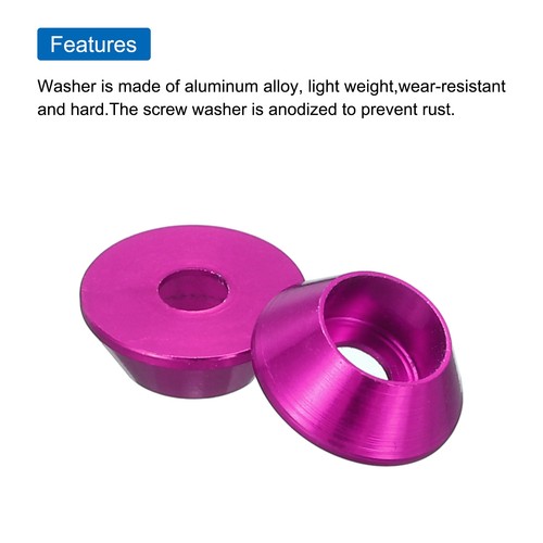 M3 Cone Cup Washers,Anodized Aluminum Gaskets for Screw RC,20PCS(Rose Red) - Picture 4 of 7