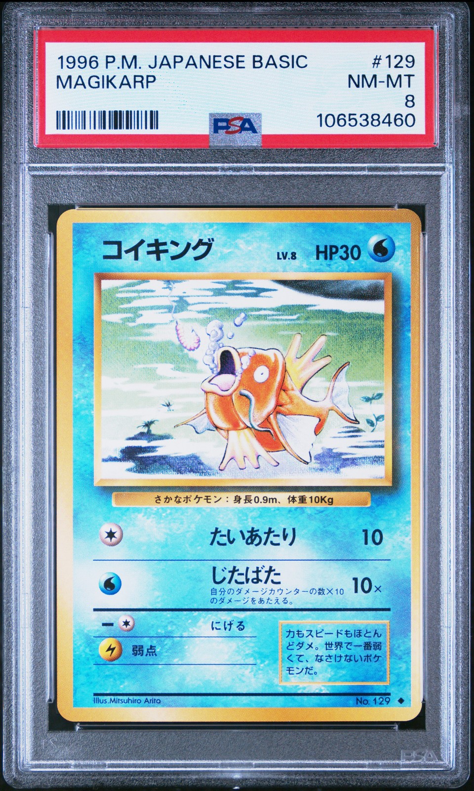 1996 POKEMON BASE SET JAPANESE #129 MAGIKARP PSA 8