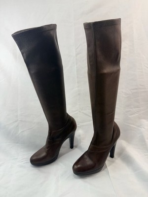 Jil Sander Brown Stretch Leather Platform Over-the-Knee Boots