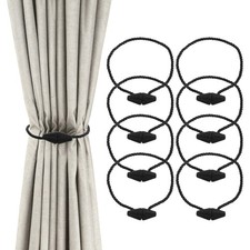 8 Pcs Magnetic Curtain Tiebacks, Modern Weave Curtain Tie Backs, Black