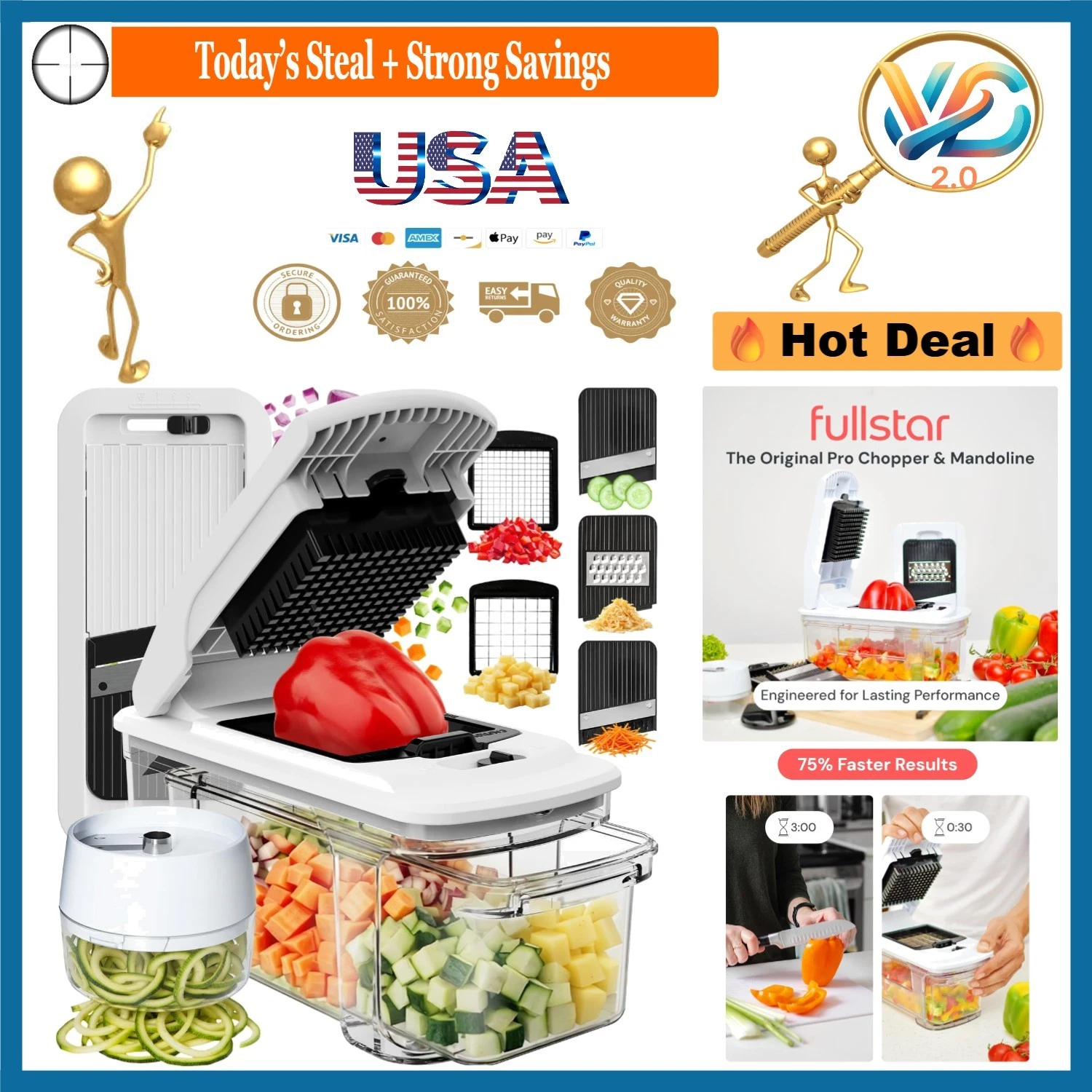 XL Vegetable Chopper & Mandoline Slicer 6-in-1 Food Prep Tool Black/White
Opens in a new window or t