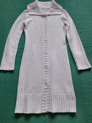 Damen Strickjacke lang Strickmantel Gr.S weiß mit Knöpfen Cardigan