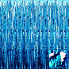 4 Pack Lake Blue Foil Fringe Curtain Backdrop, 3.28Ft x 6.56Ft Metallic Tinsel F