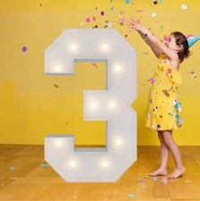 3FT Marquee Numbers, Warm White Light Up Number 3 with Display Board