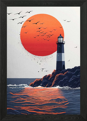 Leuchtturm Sonnenuntergang Landschaft gerahmtes Wandbild Poster Leinwanddruck Bild