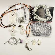 Halloween Theme Skeletons  Ghosts Costume Jewelry Set Of 8 Orange Black White