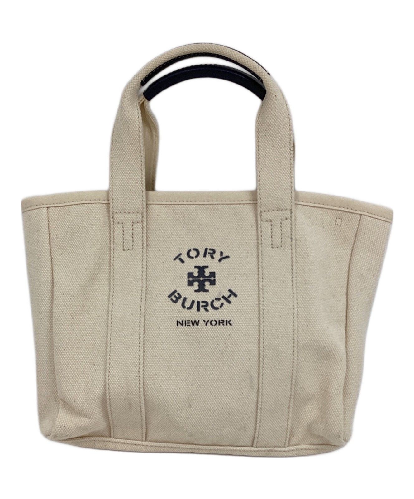 TORY BURCH Canvas Mini Handbag Tote Bag Beige Women Used Authentic