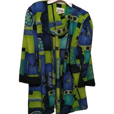 Kari's Korner Size16 Artsy Green Blue Y2K  Open Front Boho