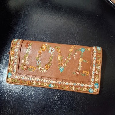 Vintage Isabella Fiore Summer of Love Embroidered Leather Wallet Boho Y2K Rare