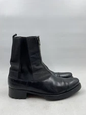 Miu Miu Chelsea Black Leather Canvas Zip Up Boots M 8.5