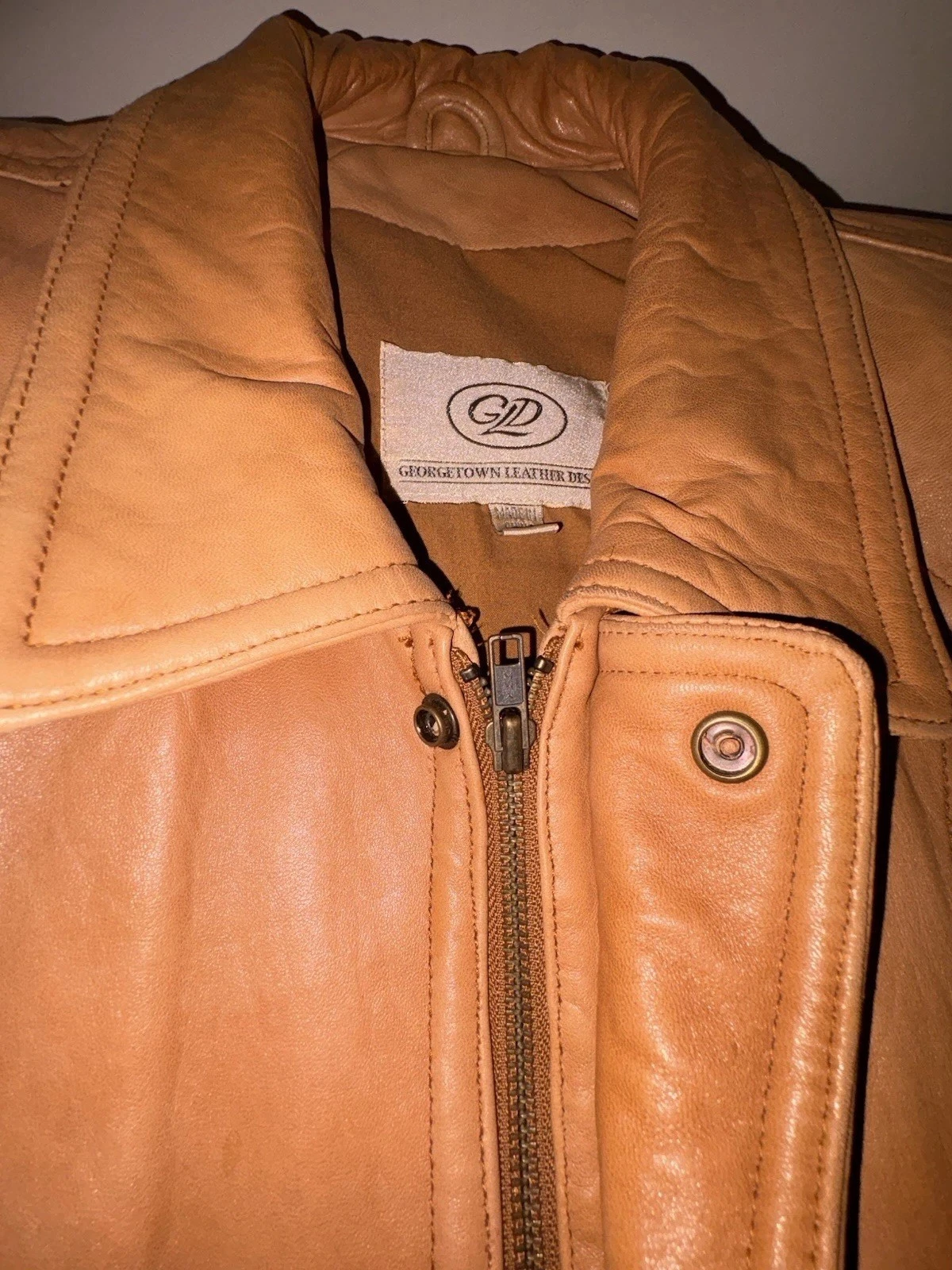 Vtg 90s Georgetown Leather Design Bomber Jacket Mens Large Tan Brown YKK Heavy image 20