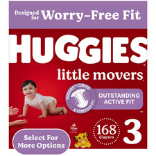 168 Count Huggies Little Movers Baby Diapers, Size 3 16-28 lbs , Hypoallergenic