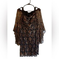 Adrianna Papell Dress Womens 12 Lace Metallic Off the Shoulder Holiday Cocktail
