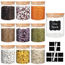 Glass Food Storage Containers Jars with Airtight Bamboo Lid 12 oz 9 pcs, 340 ...