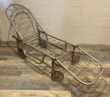 ANTIQUE ORIGINAL FUNERAL HOME AMBULANCE ALUMINUM GURNEY ADJUSTABLE ON WHEELS (EY