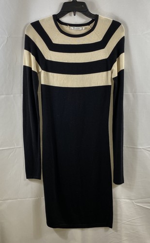 T by Alexander Wang Women's Black Cream Colorblock Knit Dress Long Sleeve Sz S