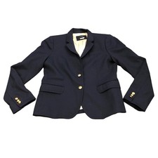 J.Crew Schoolboy Blazer Womens 8 Navy Blue Wool Gold Crest Buttons 28233