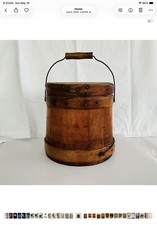 Antiguo cubo de azúcar de abeto primitivo con pentagrama de madera del siglo XIX y bandas ~