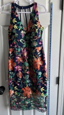Guess Floral Embroidered Halter Neck Midi Dress Size 8