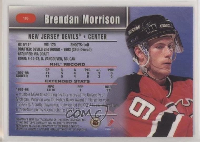 1998-99 Bowman's Best Short Print Brendan Morrison #105 - Image 2 of 2