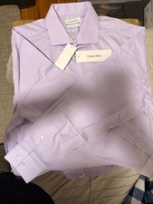 Calvin Klein Men's Steel Plus Regular Fit Dress Shirt, Lilac,Size L 16 - 32/33