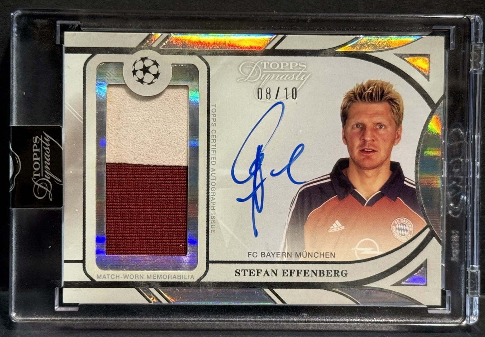 2024-25 Topps Dynasty UEFA Stefan Effenberg On Card Auto Match Worn Patch /10 view 2
