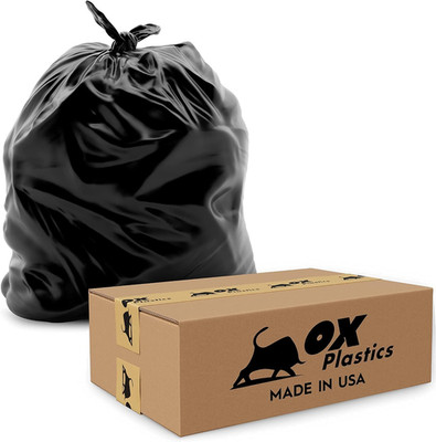 Heavy Duty 55 Gallon Black Trash Bags - 25 Count, 36x52 in, Made in USA