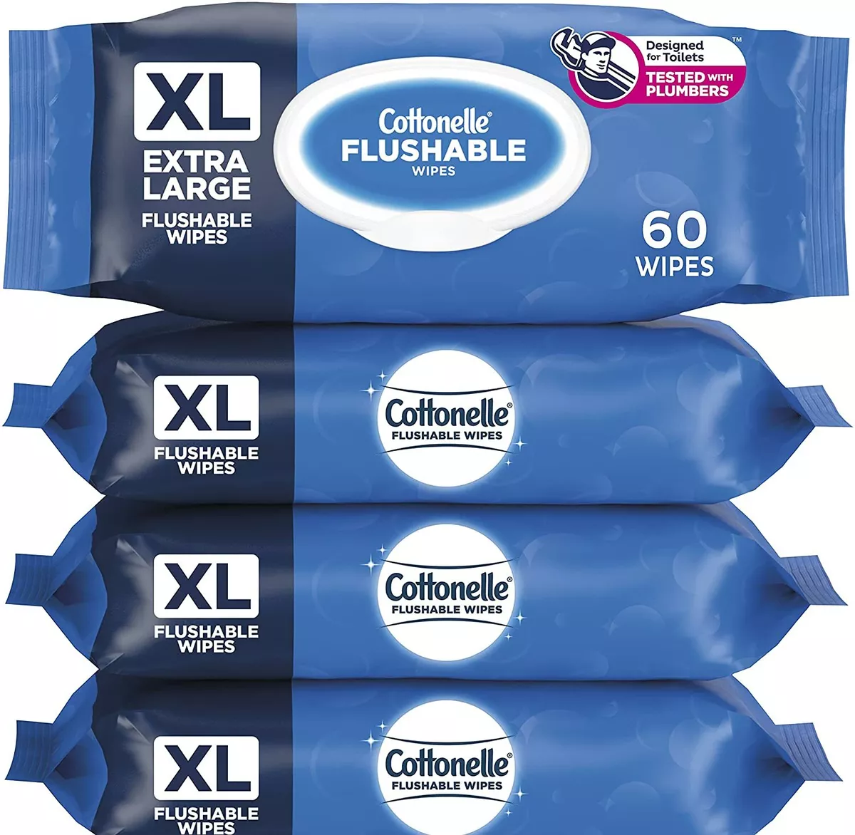 Cottonelle XL Extra Large Flushable Adult Wet Wipes 4 Packs 60 pack 240 Total