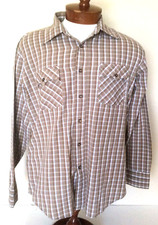 Kingsport VTG Rockabilly Western Shirt Brown Check Cotton Blend Long Sleeve Sz L