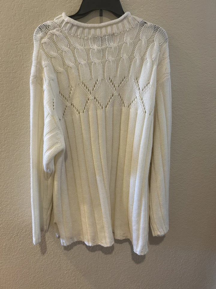 Suéter tejido grueso marfil vintage Carolina Colours Plus para mujer 22W cuello redondo Foto 2 de 4