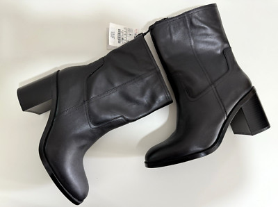 Zara Leder Hoher Blockabsatz Stiefeletten UK7 EUR40 US9 Ref 2105/410/800
