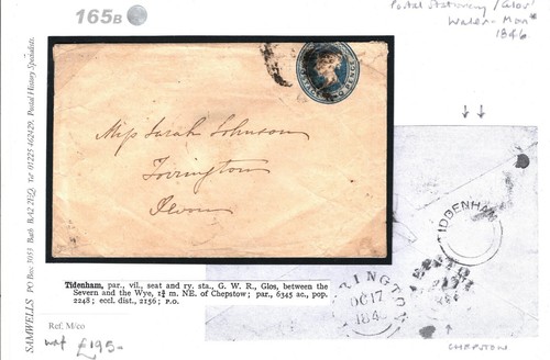 GB Cover 2d BLUE MISPLACED DIE Embossed Stationery *Tidenham* UDC Glos 1846 165b - Picture 3 of 6