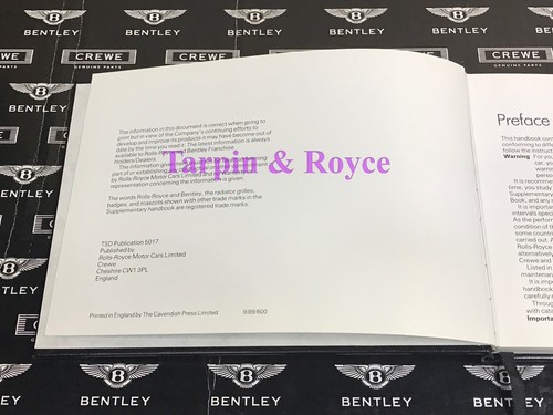 1989-1990 Rolls Royce Corniche Owners Manual Handbook TSD5017 Rare Book #TR0005 - Bild 3 von 9