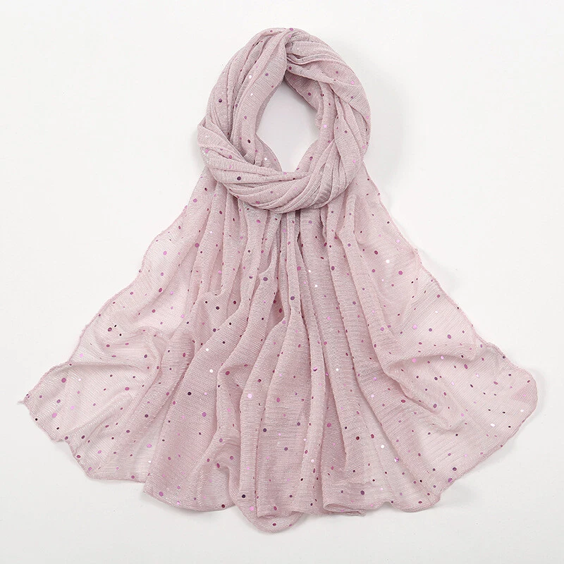 Mujeres Lunares Lentejuelas Brillante Bufanda Chal Envoltura Pañuelo Delgado Largo Ancho Bufandas Foto 3 de 4