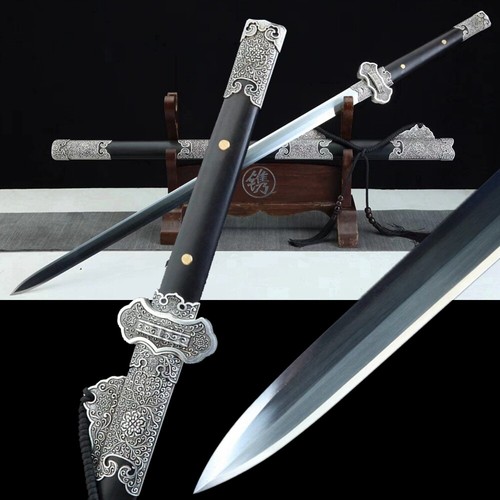 Espada china KUNGFU de acero al manganeso forjado a mano Tang flor Jian afilada - Imagen 2 de 11