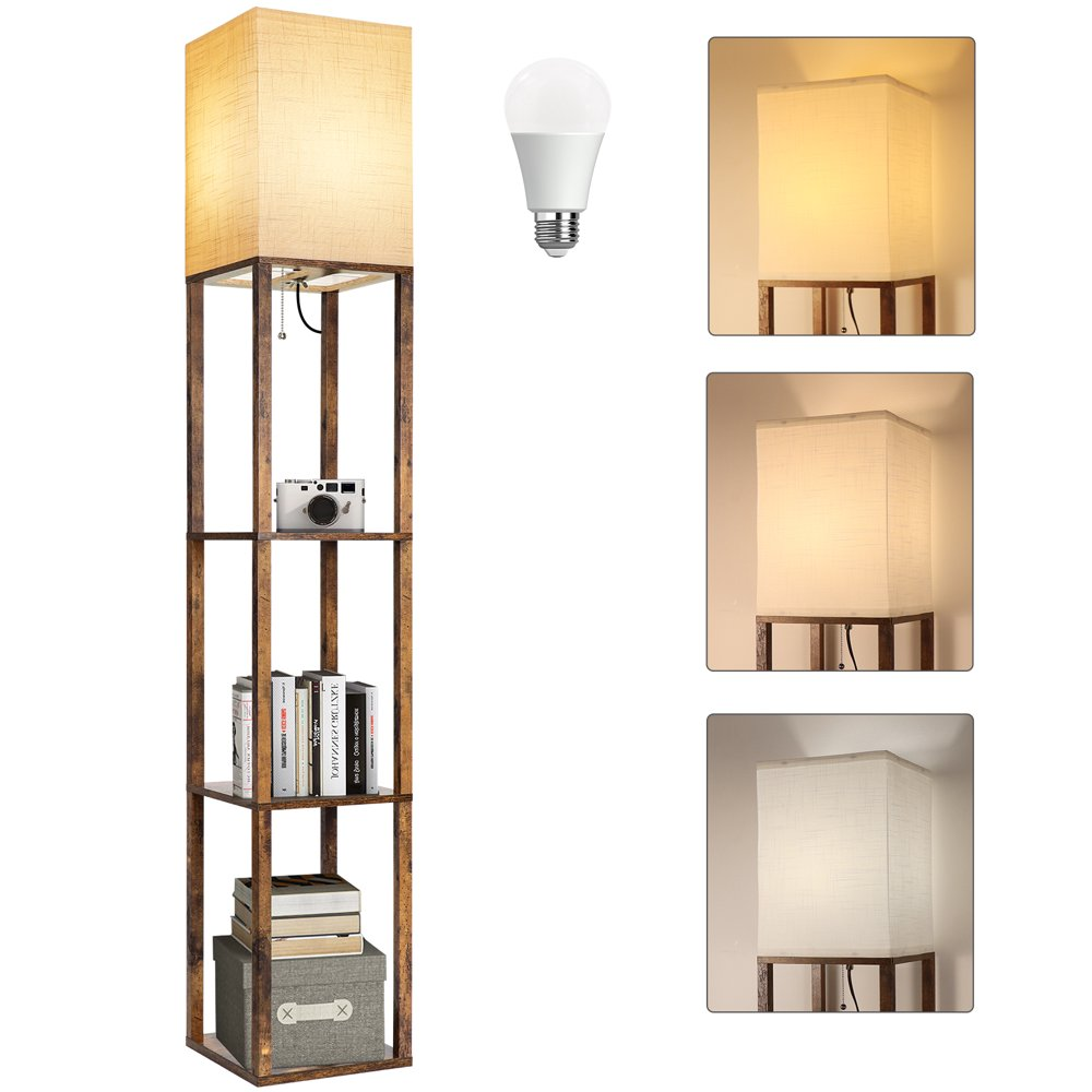 Modern Dimmable Solid Wood Floor Lamp with Shelves for Living Room-image