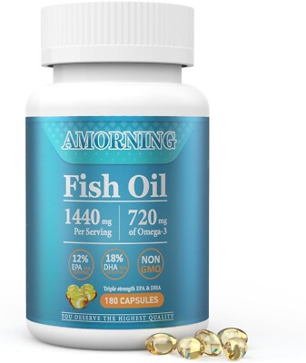 Fish-Oil Omega3-Fatty Acids- 180Count 1440mg High EPA DHA Easy to Swallow